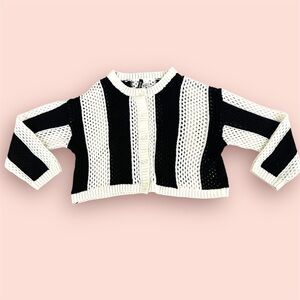 Divided Black and White Striped Crop Top